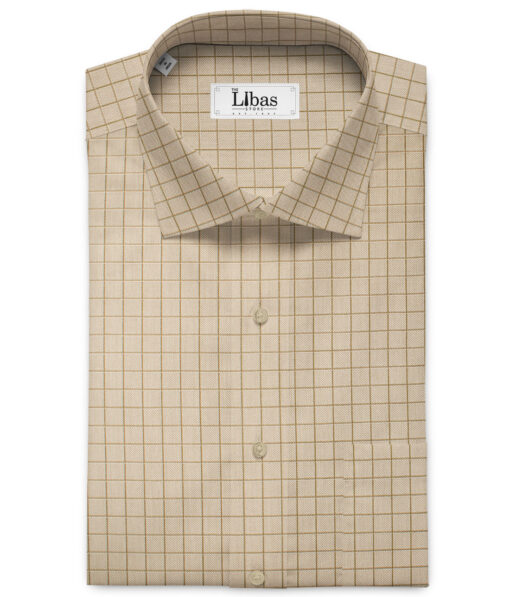 Raymond Men's Pure Cotton Checks Unstitched Shirting Fabric (Light Brown)