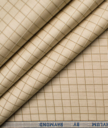 Raymond Men's Pure Cotton Checks Unstitched Shirting Fabric (Light Brown)