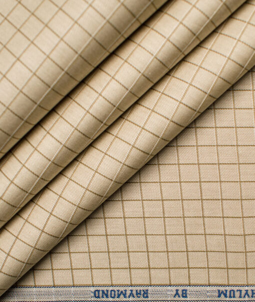 Raymond Men's Pure Cotton Checks Unstitched Shirting Fabric (Light Brown)