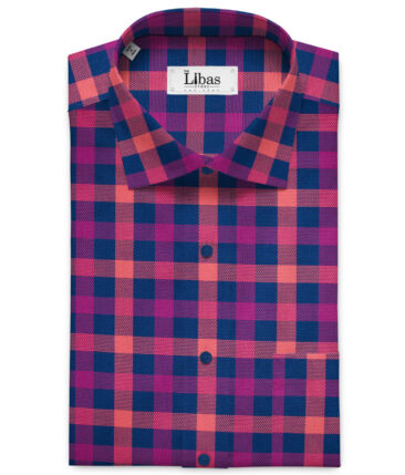 Raymond Men's Premium Cotton Checks Unstitched Shirting Fabric (Blue & Orange)