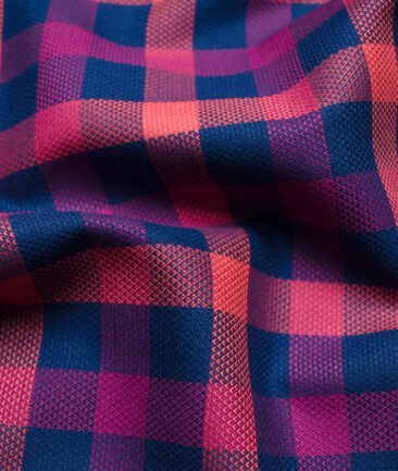Raymond Men's Premium Cotton Checks Unstitched Shirting Fabric (Blue & Orange)