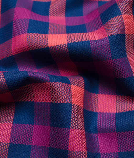Raymond Men's Premium Cotton Checks Unstitched Shirting Fabric (Blue & Orange)