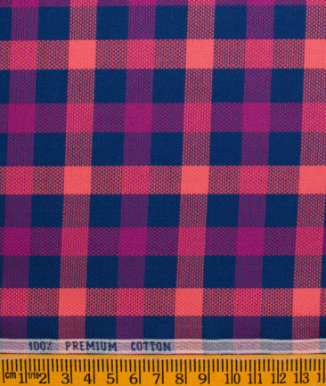 Raymond Men's Premium Cotton Checks Unstitched Shirting Fabric (Blue & Orange)