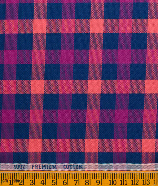 Raymond Men's Premium Cotton Checks Unstitched Shirting Fabric (Blue & Orange)