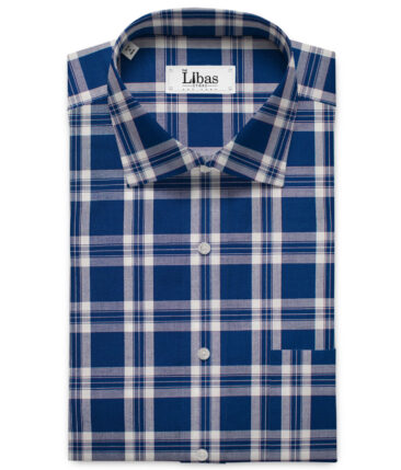 Raymond Men's Giza Cotton Checks Unstitched Shirting Fabric (Royal Blue & White)