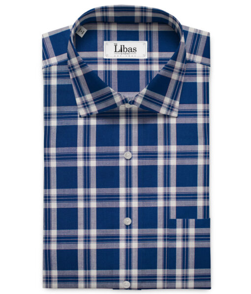 Raymond Men's Giza Cotton Checks Unstitched Shirting Fabric (Royal Blue & White)