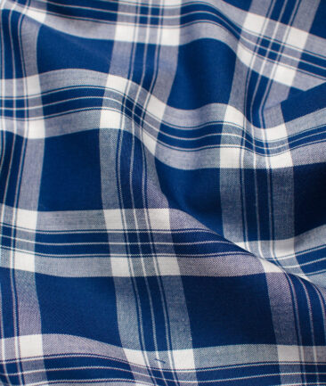 Raymond Men's Giza Cotton Checks Unstitched Shirting Fabric (Royal Blue & White)