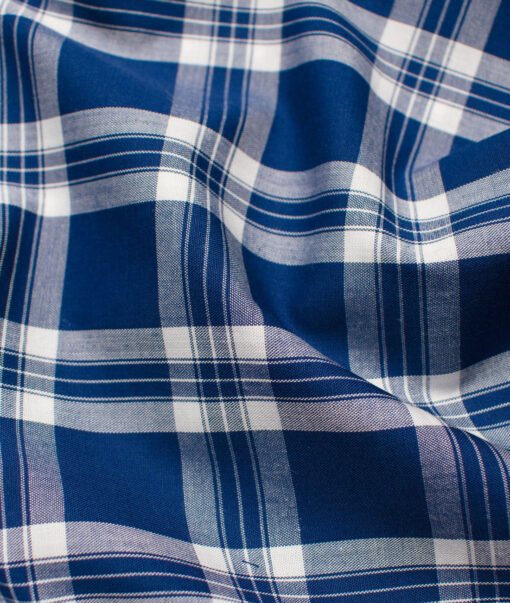 Raymond Men's Giza Cotton Checks Unstitched Shirting Fabric (Royal Blue & White)