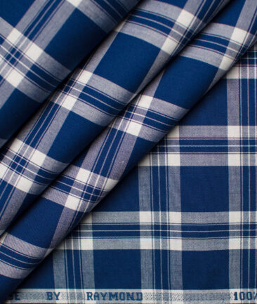 Raymond Men's Giza Cotton Checks Unstitched Shirting Fabric (Royal Blue & White)