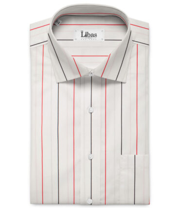 Raymond Men's Premium Cotton Striped Unstitched Shirting Fabric (White)