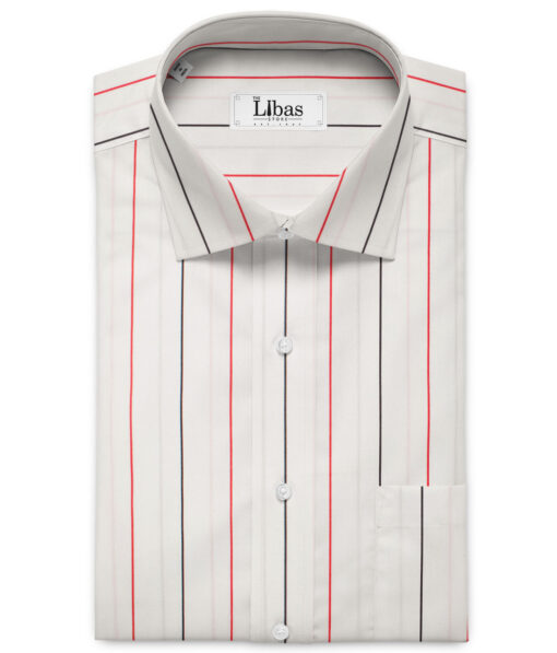 Raymond Men's Premium Cotton Striped Unstitched Shirting Fabric (White)