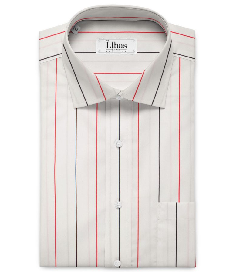 Raymond Men's Premium Cotton Striped Unstitched Shirting Fabric (White)