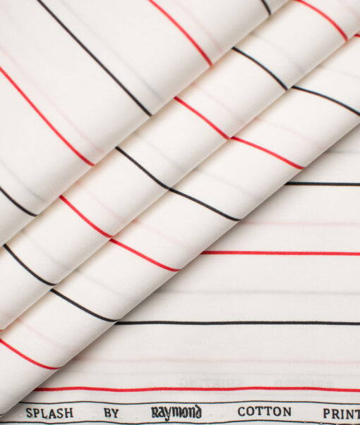 Raymond Men's Premium Cotton Striped Unstitched Shirting Fabric (White)
