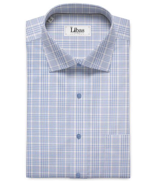 Raymond Men's Pure Cotton Checks Unstitched Shirting Fabric (White & Blue)