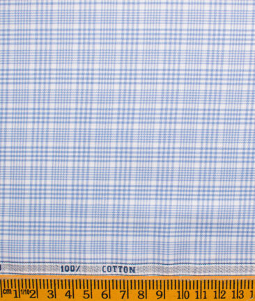 Raymond Men's Pure Cotton Checks Unstitched Shirting Fabric (White & Blue)