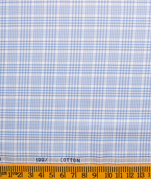 Raymond Men's Pure Cotton Checks Unstitched Shirting Fabric (White & Blue)