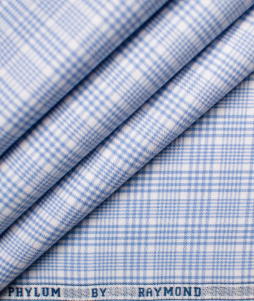 Raymond Men's Pure Cotton Checks Unstitched Shirting Fabric (White & Blue)