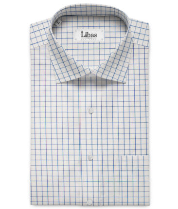 Raymond Men's Premium Cotton Checks Unstitched Shirting Fabric (White & Blue)