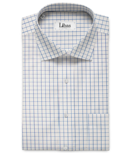 Raymond Men's Premium Cotton Checks Unstitched Shirting Fabric (White & Blue)