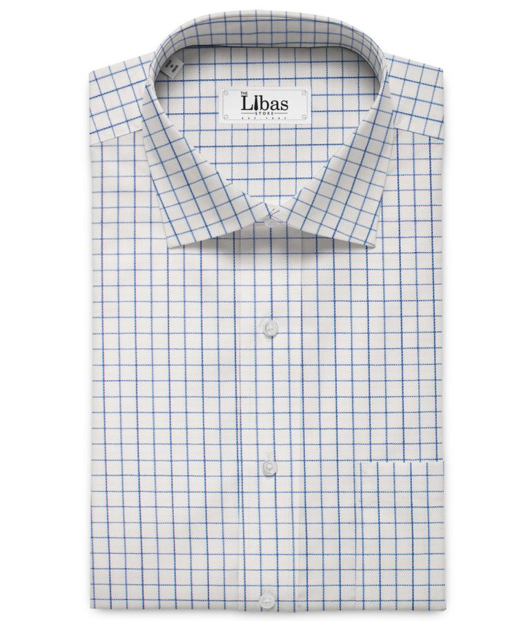 Raymond Men's Premium Cotton Checks Unstitched Shirting Fabric (White & Blue)
