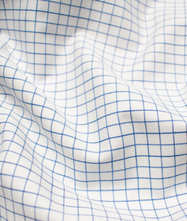 Raymond Men's Premium Cotton Checks Unstitched Shirting Fabric (White & Blue)