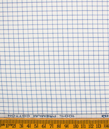 Raymond Men's Premium Cotton Checks Unstitched Shirting Fabric (White & Blue)
