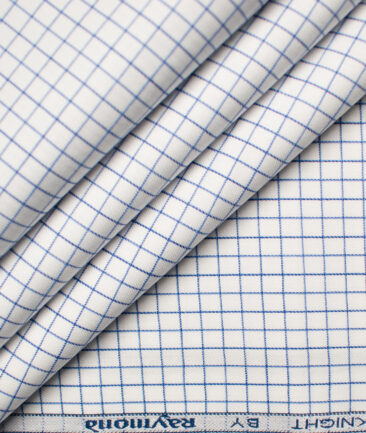 Raymond Men's Premium Cotton Checks Unstitched Shirting Fabric (White & Blue)