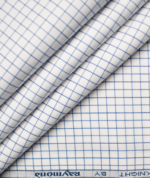 Raymond Men's Premium Cotton Checks Unstitched Shirting Fabric (White & Blue)