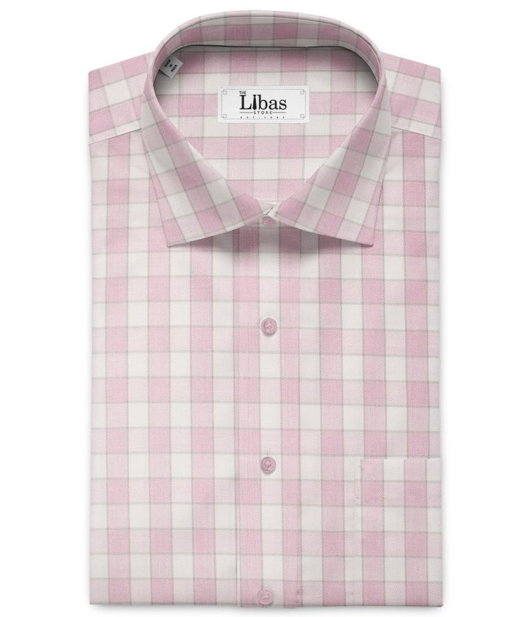 Raymond Men's Premium Cotton Checks Unstitched Shirting Fabric (White & Pink)