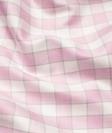 Raymond Men's Premium Cotton Checks Unstitched Shirting Fabric (White & Pink)