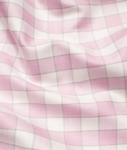 Raymond Men's Premium Cotton Checks Unstitched Shirting Fabric (White & Pink)