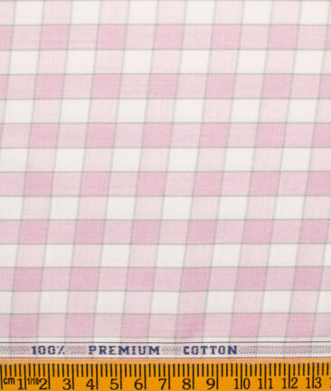 Raymond Men's Premium Cotton Checks Unstitched Shirting Fabric (White & Pink)
