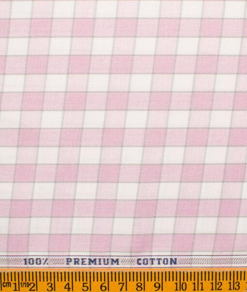 Raymond Men's Premium Cotton Checks Unstitched Shirting Fabric (White & Pink)