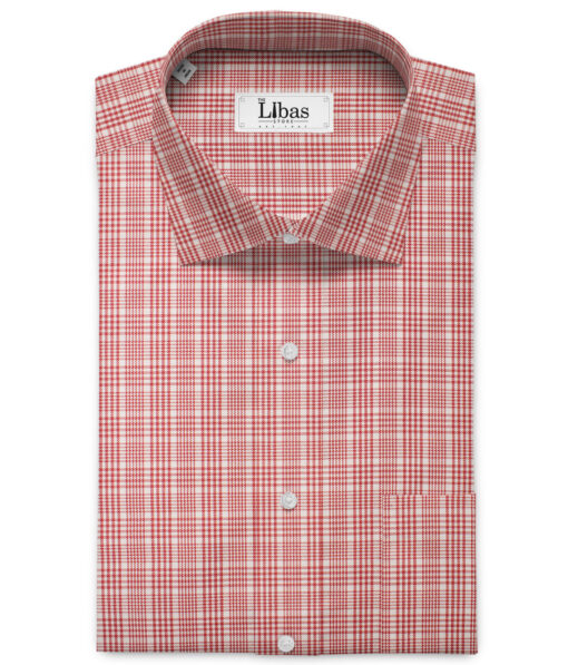 Raymond Men's Pure Cotton Checks Unstitched Shirting Fabric (White & Red)