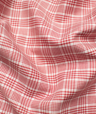 Raymond Men's Pure Cotton Checks Unstitched Shirting Fabric (White & Red)