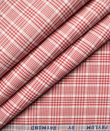 Raymond Men's Pure Cotton Checks Unstitched Shirting Fabric (White & Red)