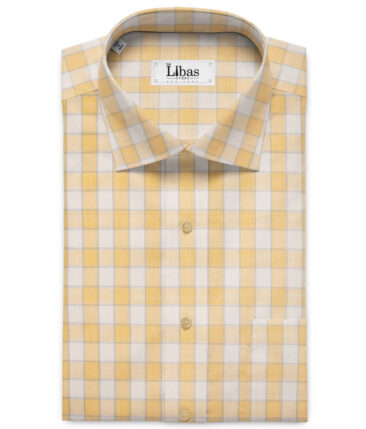 Raymond Men's Premium Cotton Checks Unstitched Shirting Fabric (White & Yellow)