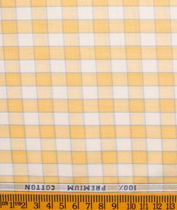 Raymond Men's Premium Cotton Checks Unstitched Shirting Fabric (White & Yellow)