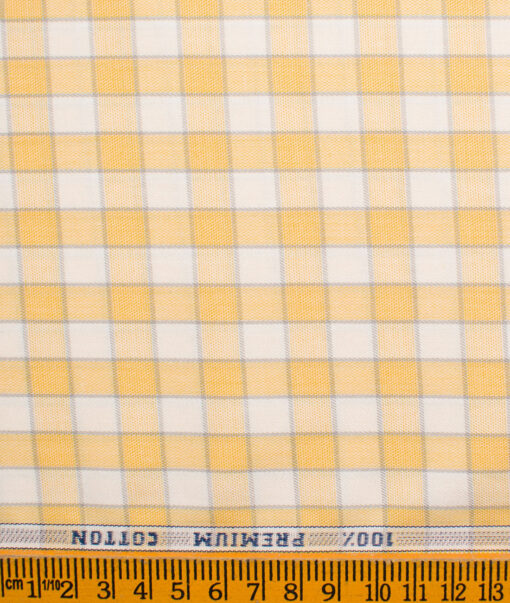 Raymond Men's Premium Cotton Checks Unstitched Shirting Fabric (White & Yellow)