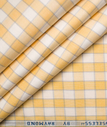 Raymond Men's Premium Cotton Checks Unstitched Shirting Fabric (White & Yellow)