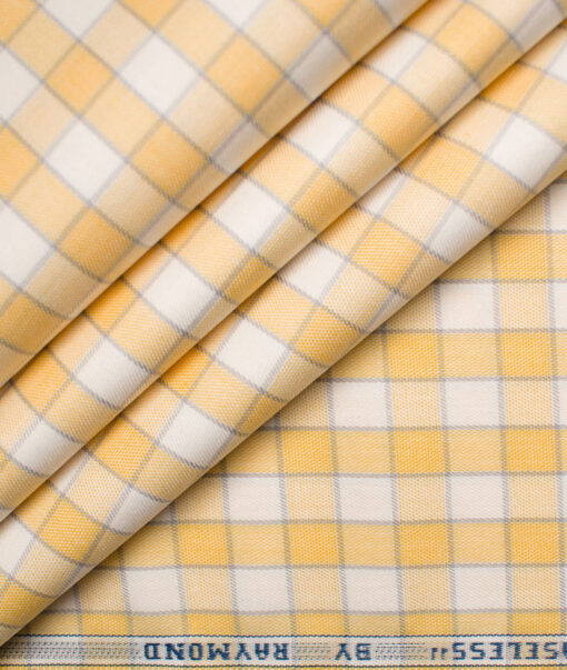 Raymond Men's Premium Cotton Checks Unstitched Shirting Fabric (White & Yellow)