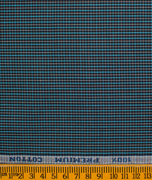Raymond Men's Premium Cotton Checks Unstitched Shirting Fabric (Black & Firozi)