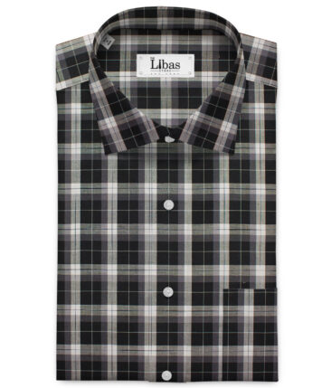 Raymond Men's Premium Cotton Checks Unstitched Shirting Fabric (Black & White)