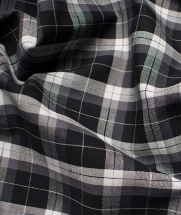 Raymond Men's Premium Cotton Checks Unstitched Shirting Fabric (Black & White)