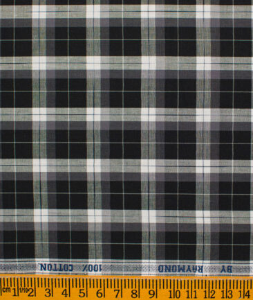 Raymond Men's Premium Cotton Checks Unstitched Shirting Fabric (Black & White)