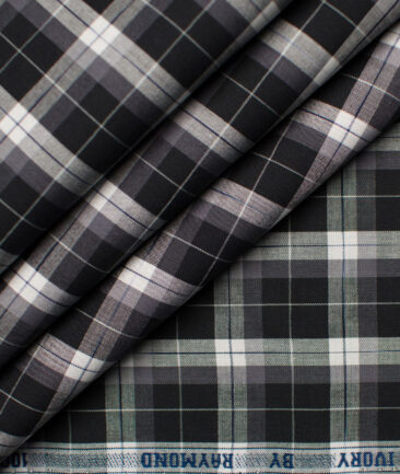Raymond Men's Premium Cotton Checks Unstitched Shirting Fabric (Black & White)