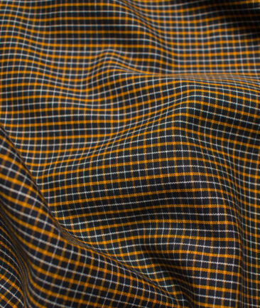 Raymond Men's Premium Cotton Checks Unstitched Shirting Fabric (Black & Yellow)