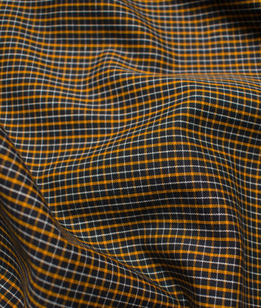 Raymond Men's Premium Cotton Checks Unstitched Shirting Fabric (Black & Yellow)