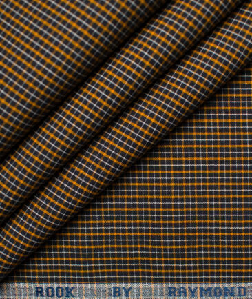 Raymond Men's Premium Cotton Checks Unstitched Shirting Fabric (Black & Yellow)
