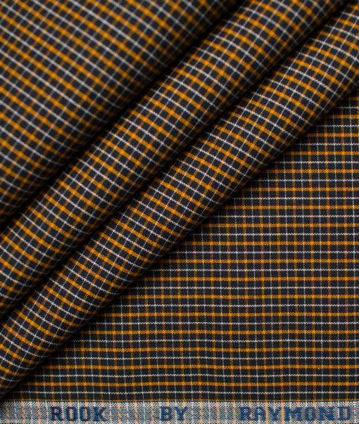 Raymond Men's Premium Cotton Checks Unstitched Shirting Fabric (Black & Yellow)